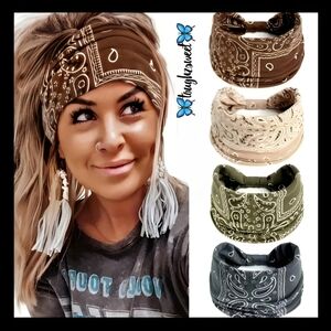 🆕️PAISLEY BOHO BANDANA HEADBANDS SET~BROWN, CREAM,GREEN & GRAY